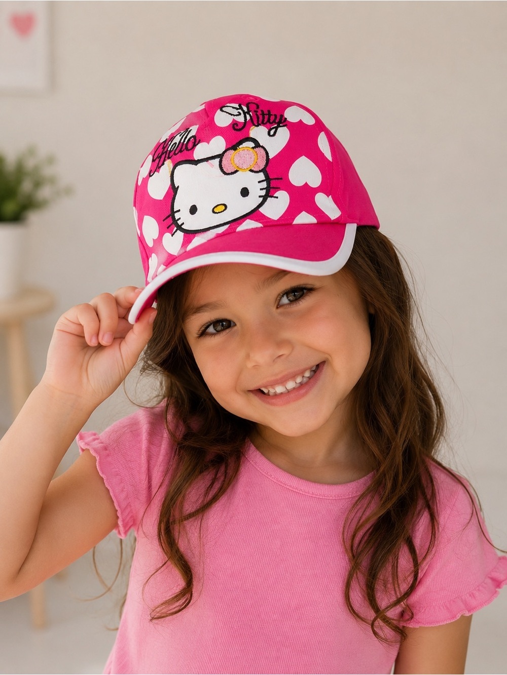 Hello Kitty Pink Hearts Baseball Cap Youth Girls Adjustable Hat New